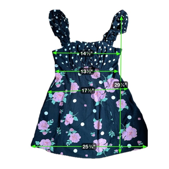 Free People Bom Bom Mini Dress | Black Floral Polka Dot Cutout Back | Size Small - Picture 9 of 13